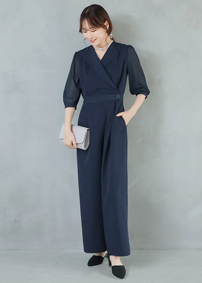 Elegant Collar オールインワンパンツドレス（ネイビー）