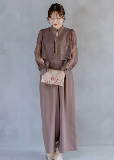 レースボレロ付オールインワンパンツドレス（モカ）