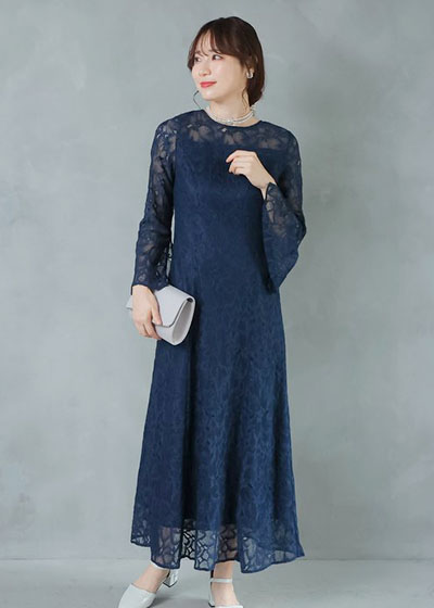 フローラルレースロングドレス（ネイビー）