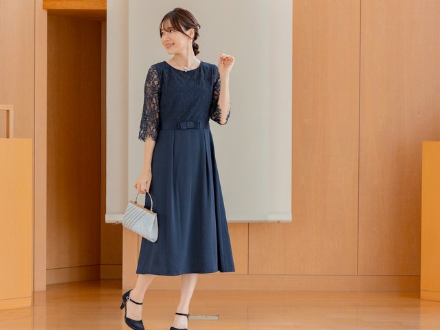 袖ありドレス人気NO,1！上品レースのワンピース
