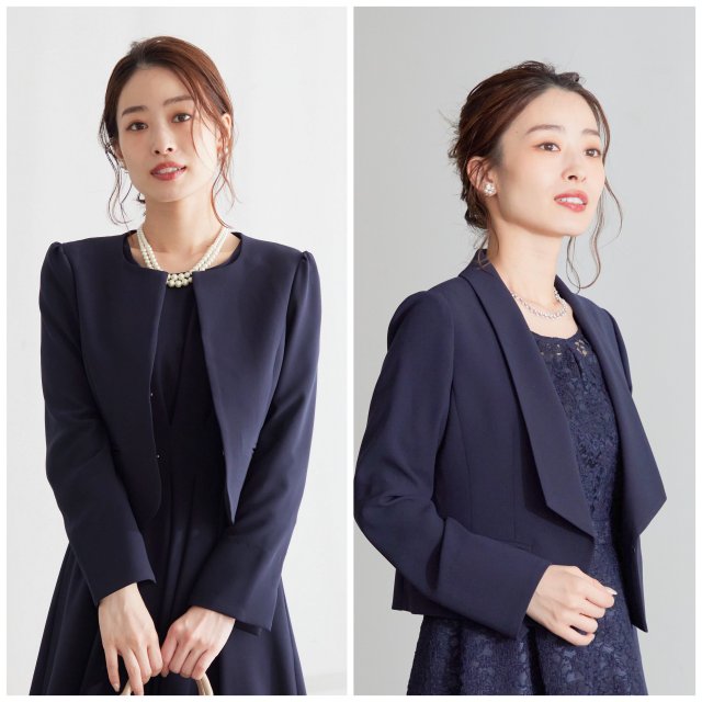 親族の服装のジャケットは、ノーカラーやショールカラーなど、女性らしいデザインがおすすめ